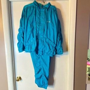 RARE 80s GREEN ADOLFO LOGO 2 PC TRACK SUIT JOGGER PANTS JACKET  Size L  VTG